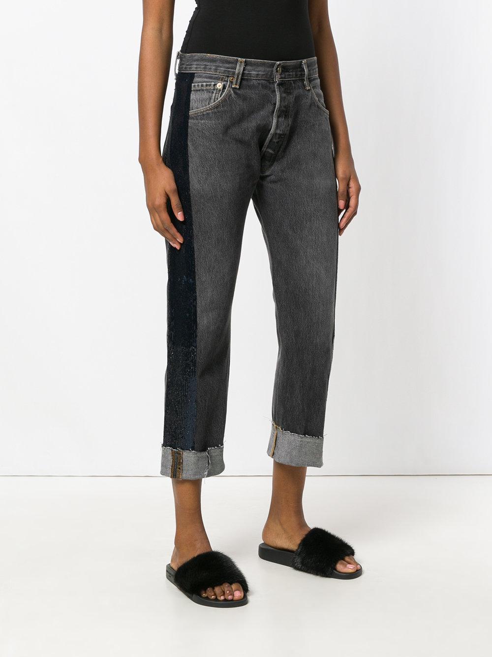 Kendall + Kylie Denim Sequin Stripe Cropped Jeans in Black - Lyst