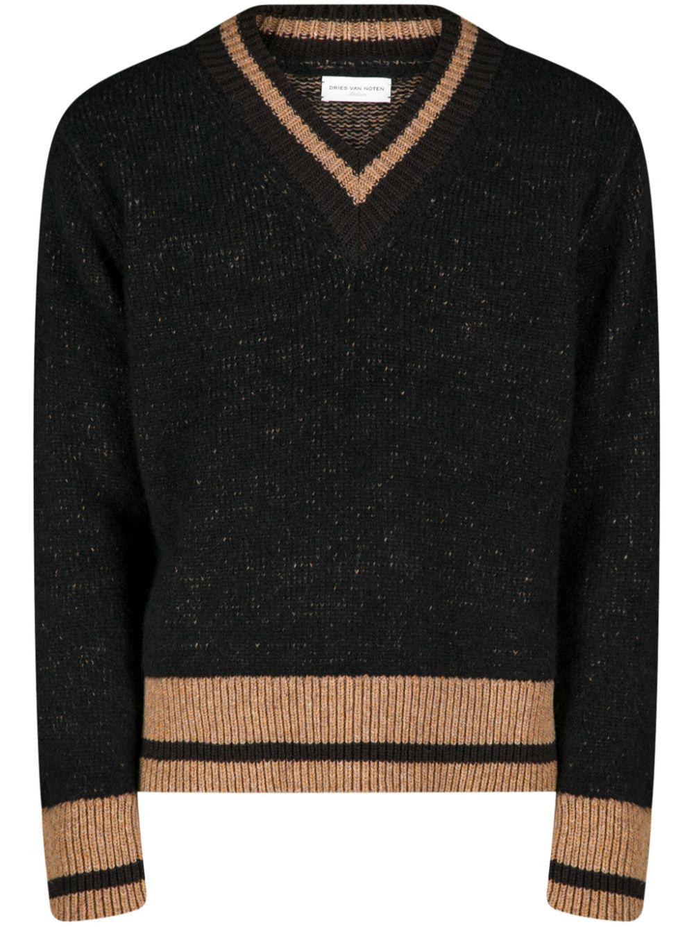 DRIES VAN NOTEN 黒 Vネックニット DRIES VAN NOTEN 黒 Vネックニット