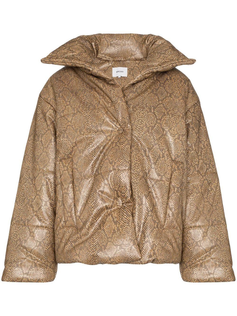 Nanushka Snakeskin-print Puffer Jacket in Brown - Lyst
