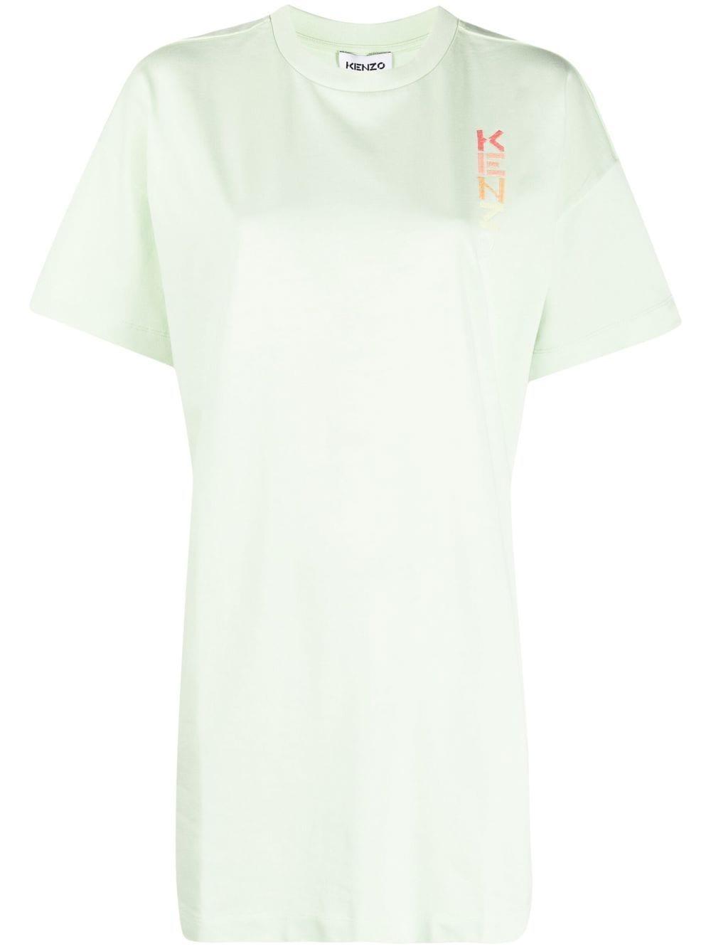 レディース グリーン チェストロゴ Tシャツワンピース Zdravodaste Org