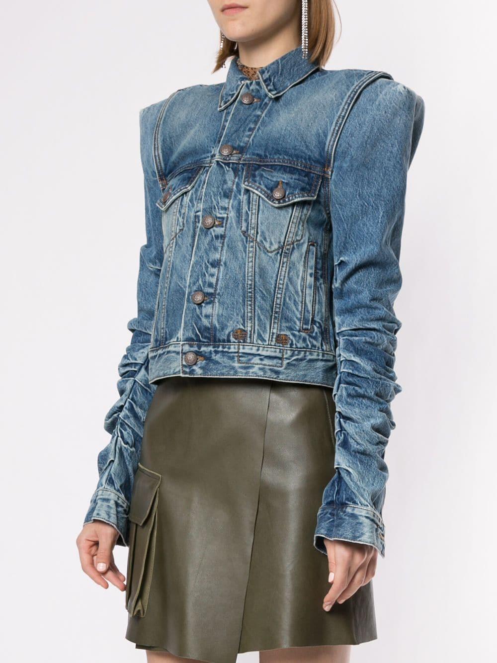 ruched shoulder denim jacket
