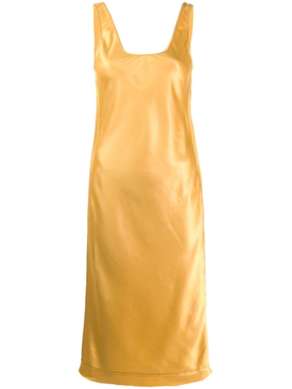 yellow satin midi dress