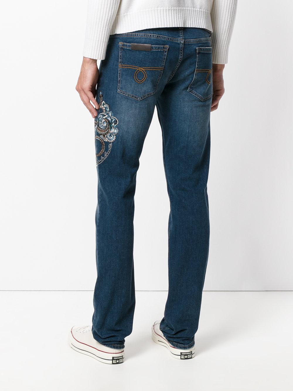 Roberto Cavalli Denim Embroidered Regular Jeans in Blue for Men - Lyst