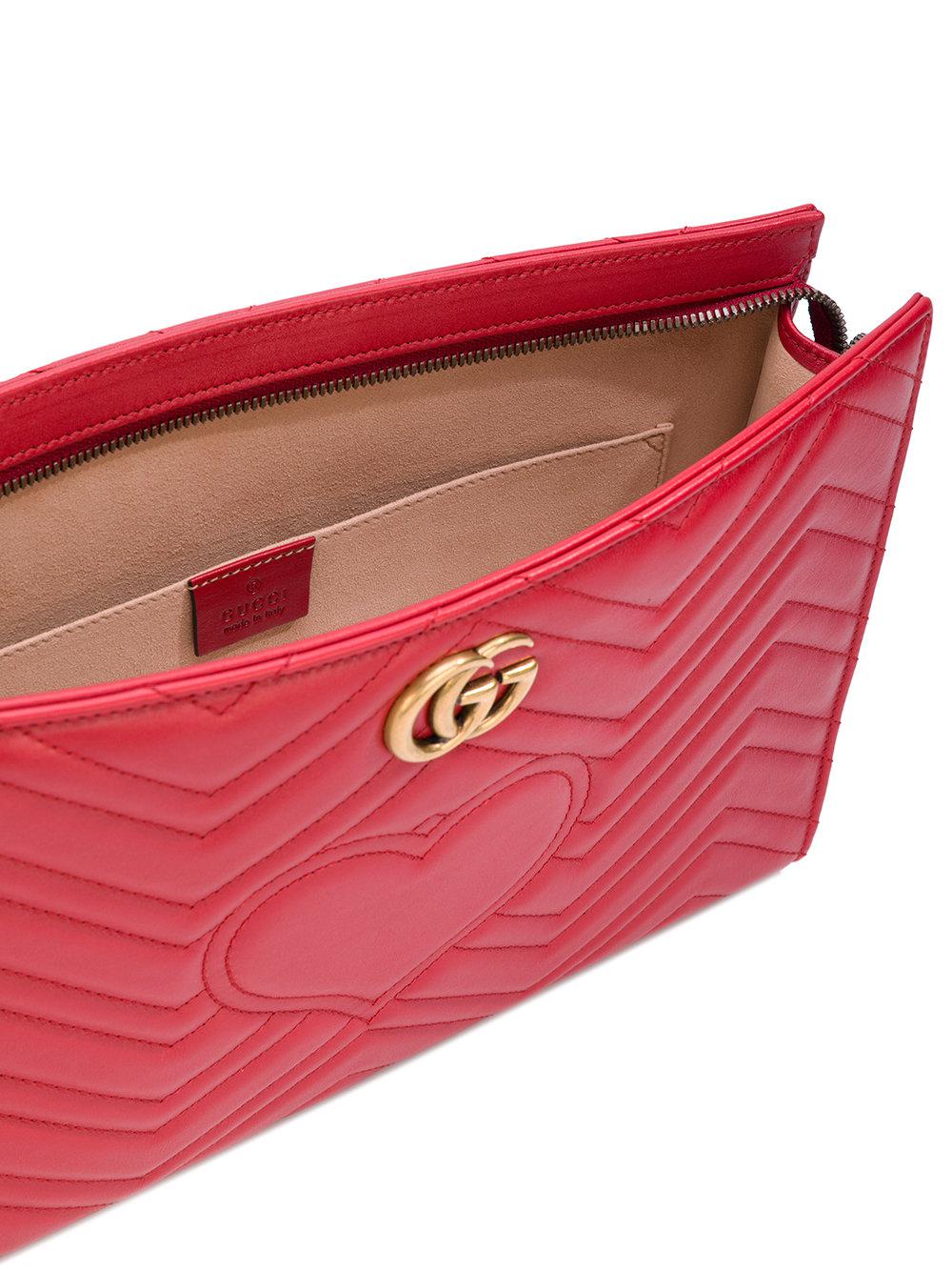 Gucci Leather Gg Marmont Clutch Bag in Red - Lyst