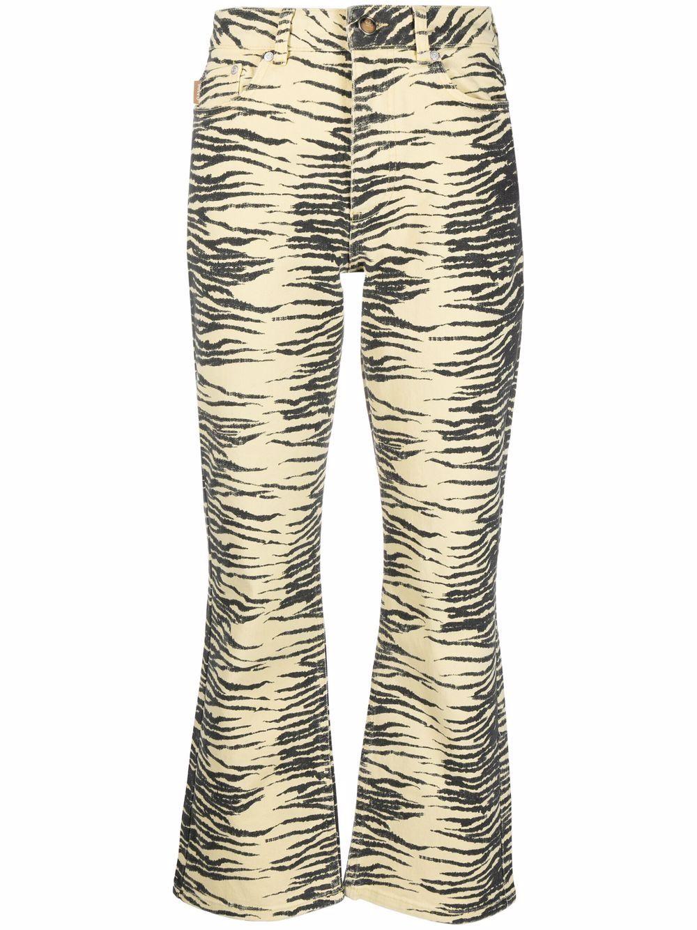 Ganni Denim Tiger-print Cropped Jeans in Yellow - Lyst
