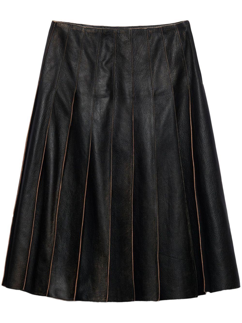Prada レディース ブラック プリーツ レザースカート スカート