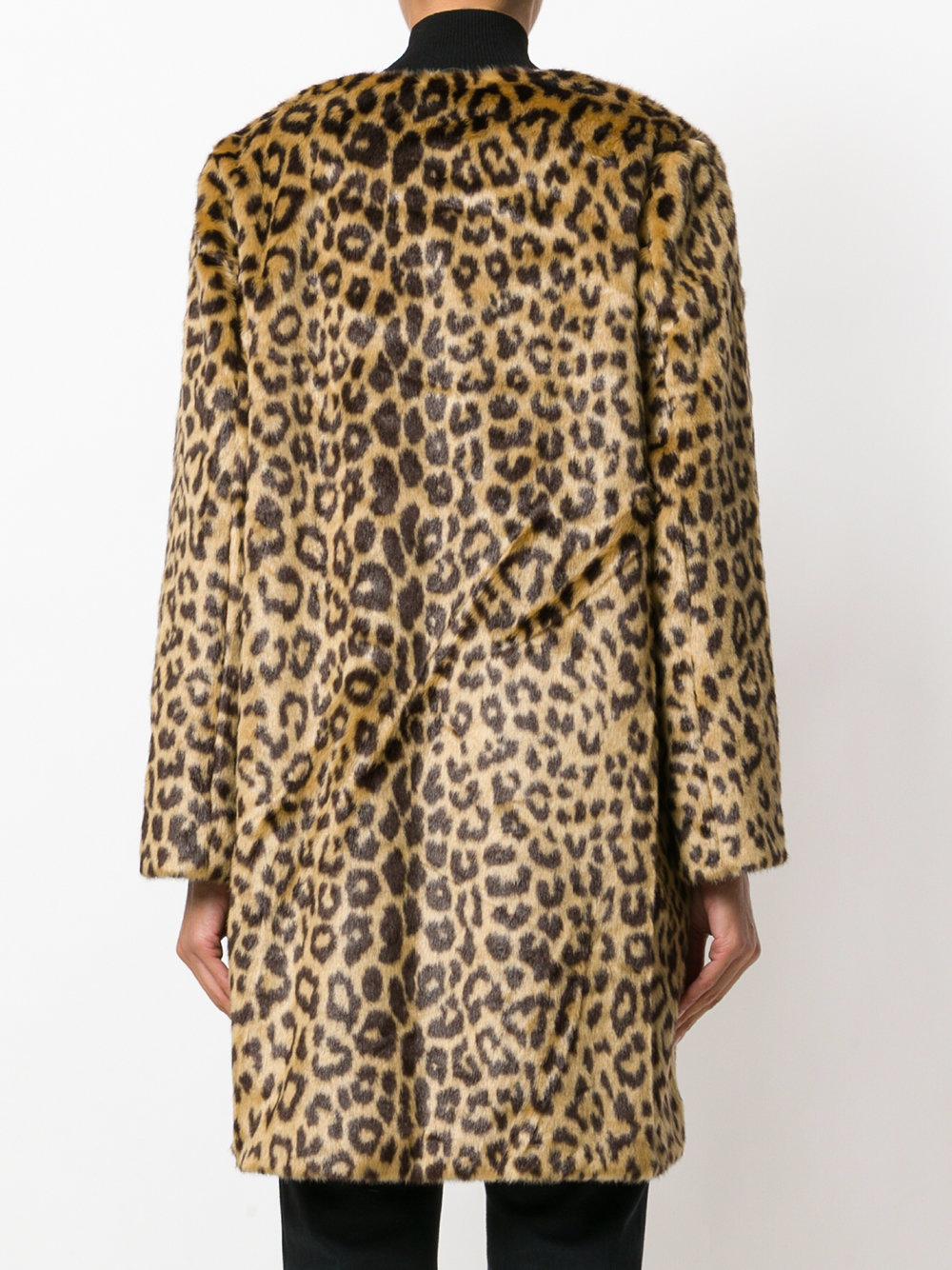 Just Female Faux Fur Leopard Print Coat - Lyst