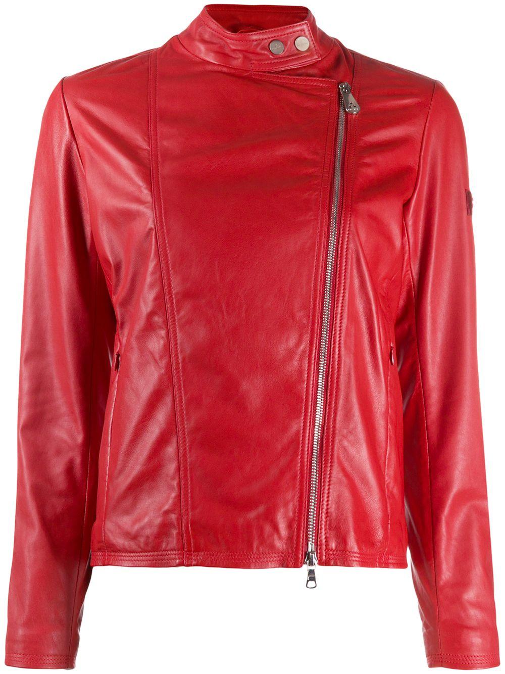 Peuterey Leather Crissy Logo Patch Biker Jacket in Red - Save 22% - Lyst