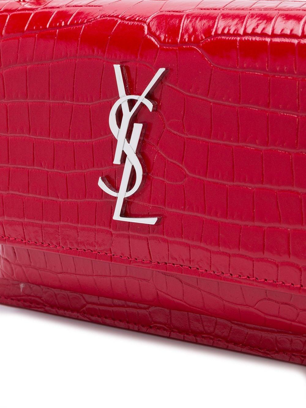 Saint Laurent Sunset Small Croc-effect Patent-leather Shoulder Bag in Red