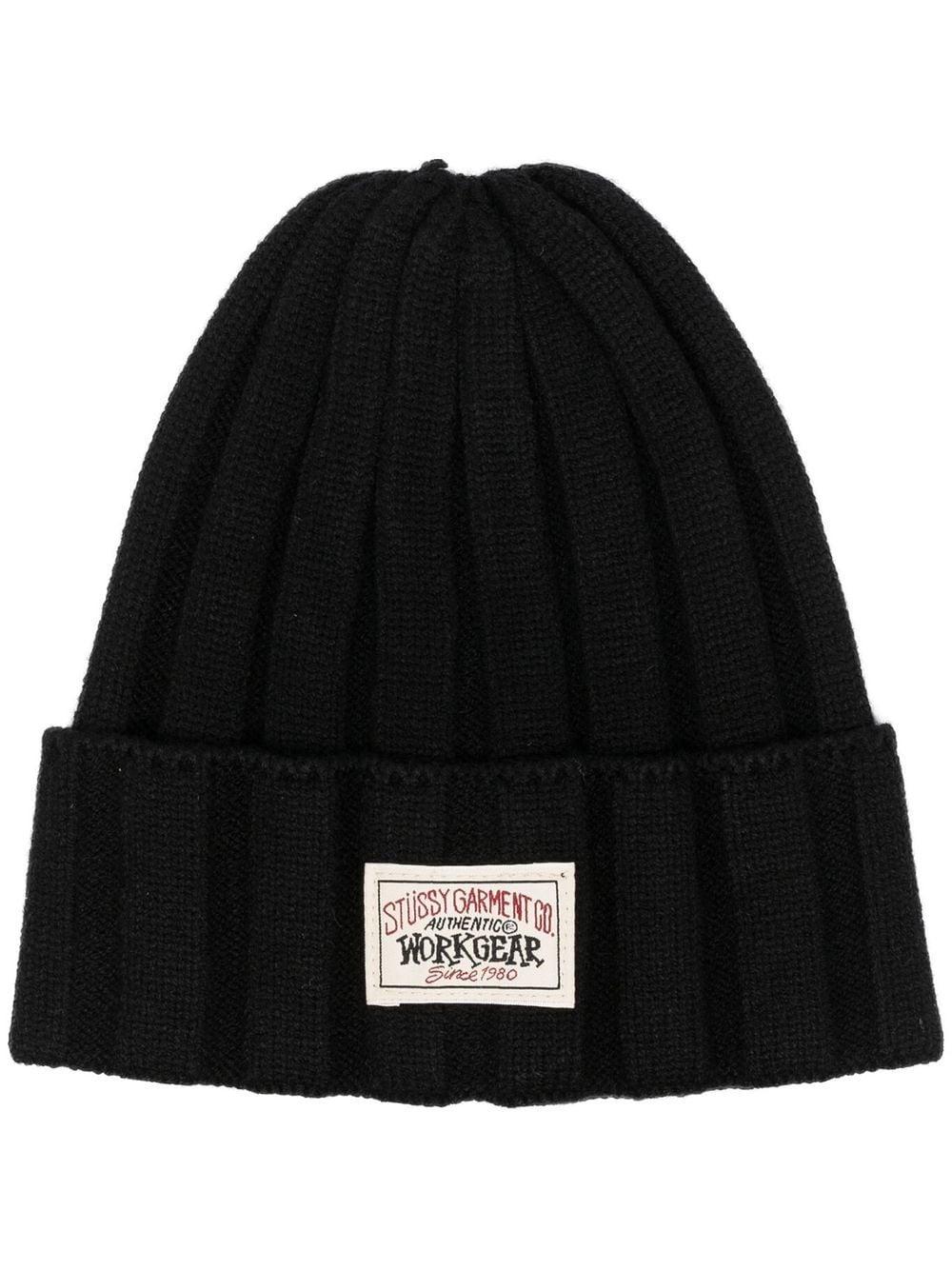 Stussy Ribbed knit Logo patch Beanie in Black for Men Lyst UK