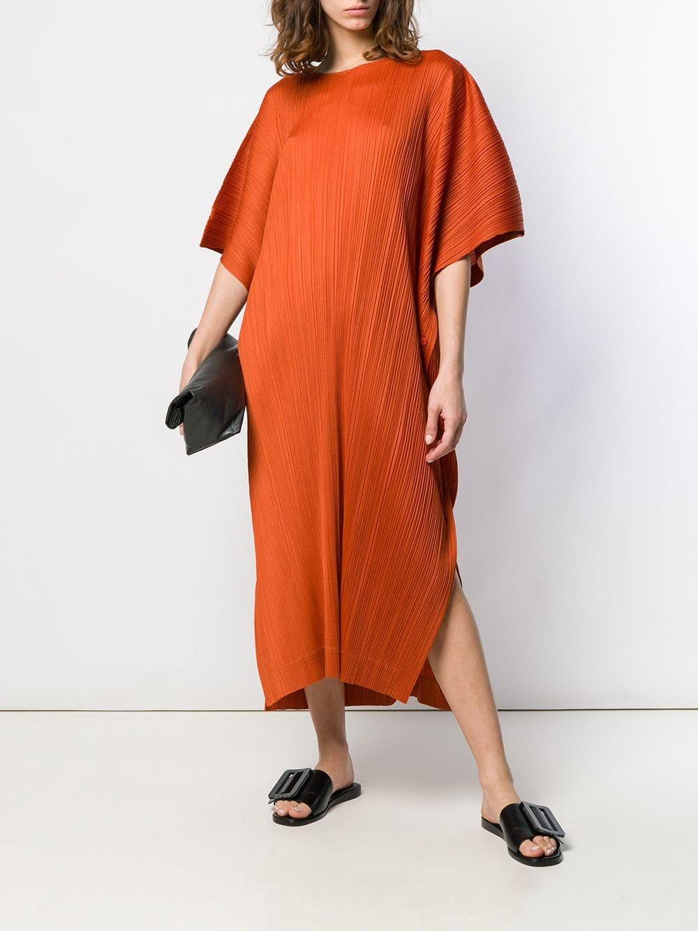 Pleats Please Issey Miyake Pleated Kaftan Dress in Orange | Lyst
