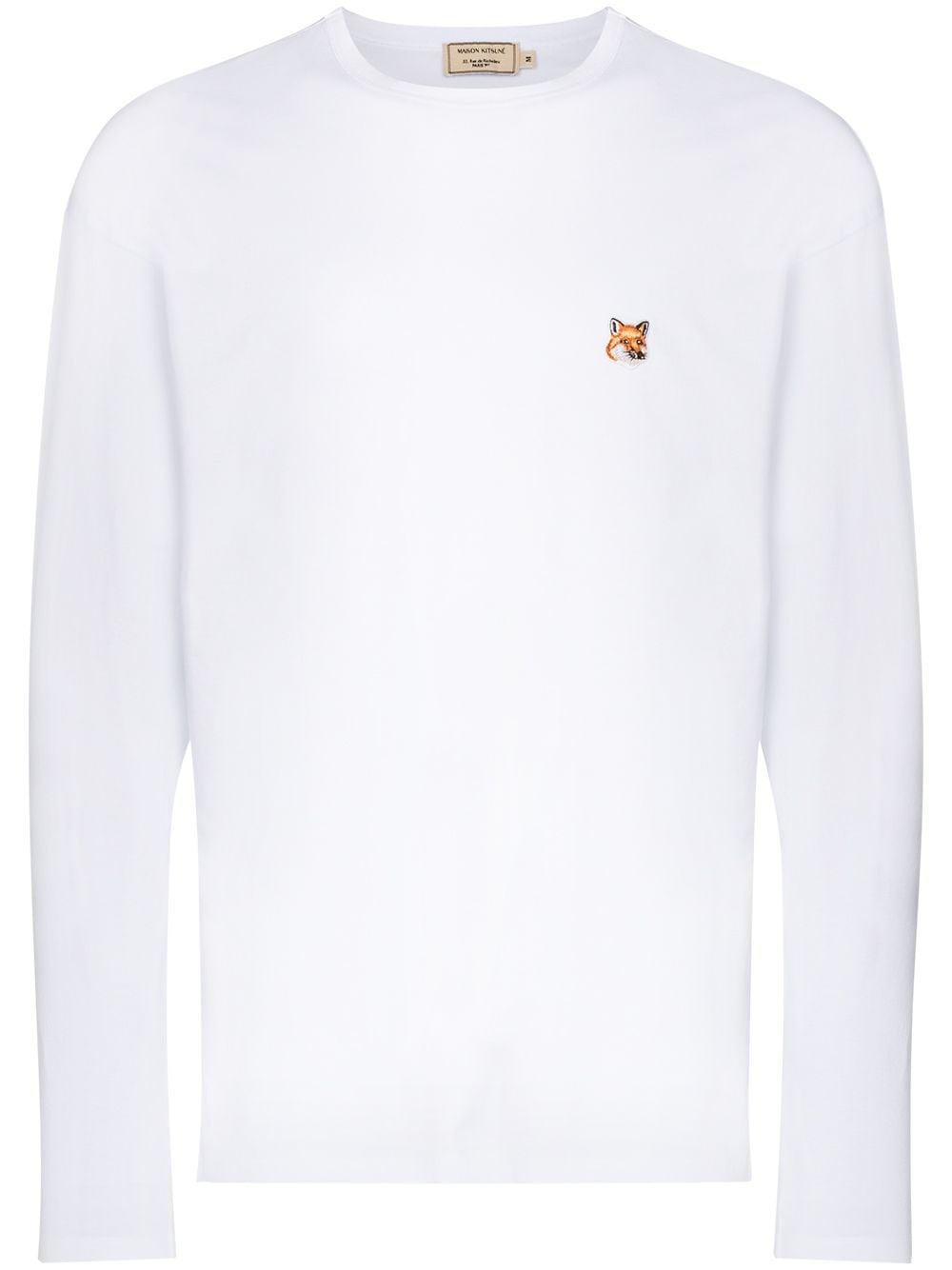 Maison KitsunÃ© Cotton Long Sleeve Fox Patch T-shirt in White for Men - Lyst