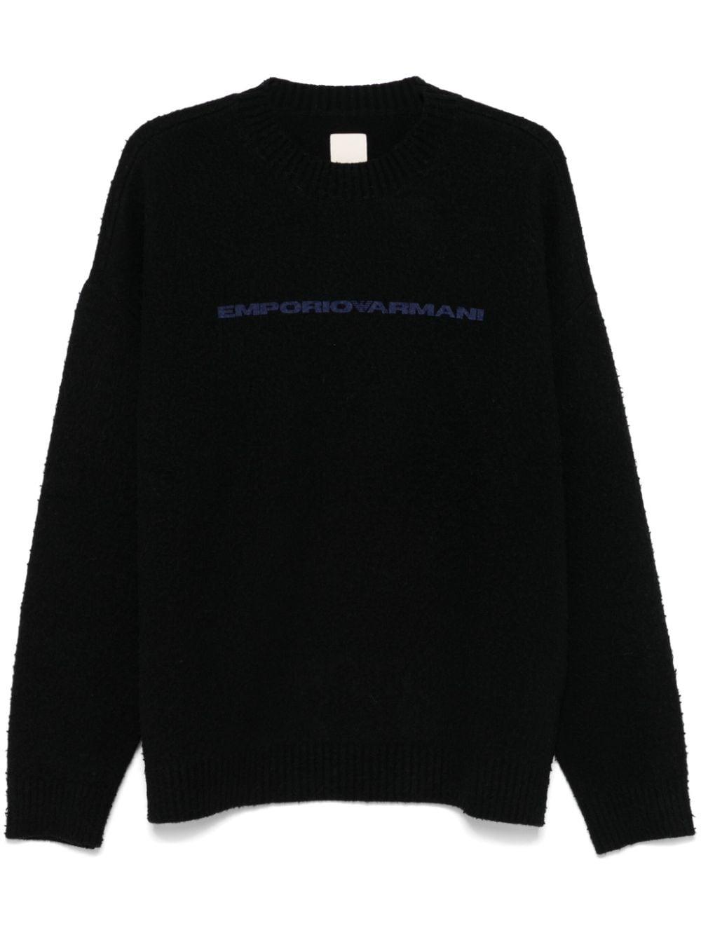 Emporio Armani Fleece Knitted Logo Sweater in Black for Men Lyst UK