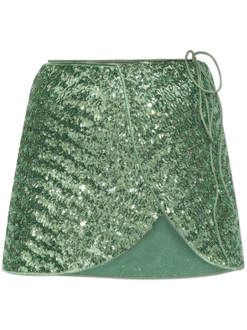 Oseree Sequin embellished Wrap Mini Skirt in Green Lyst