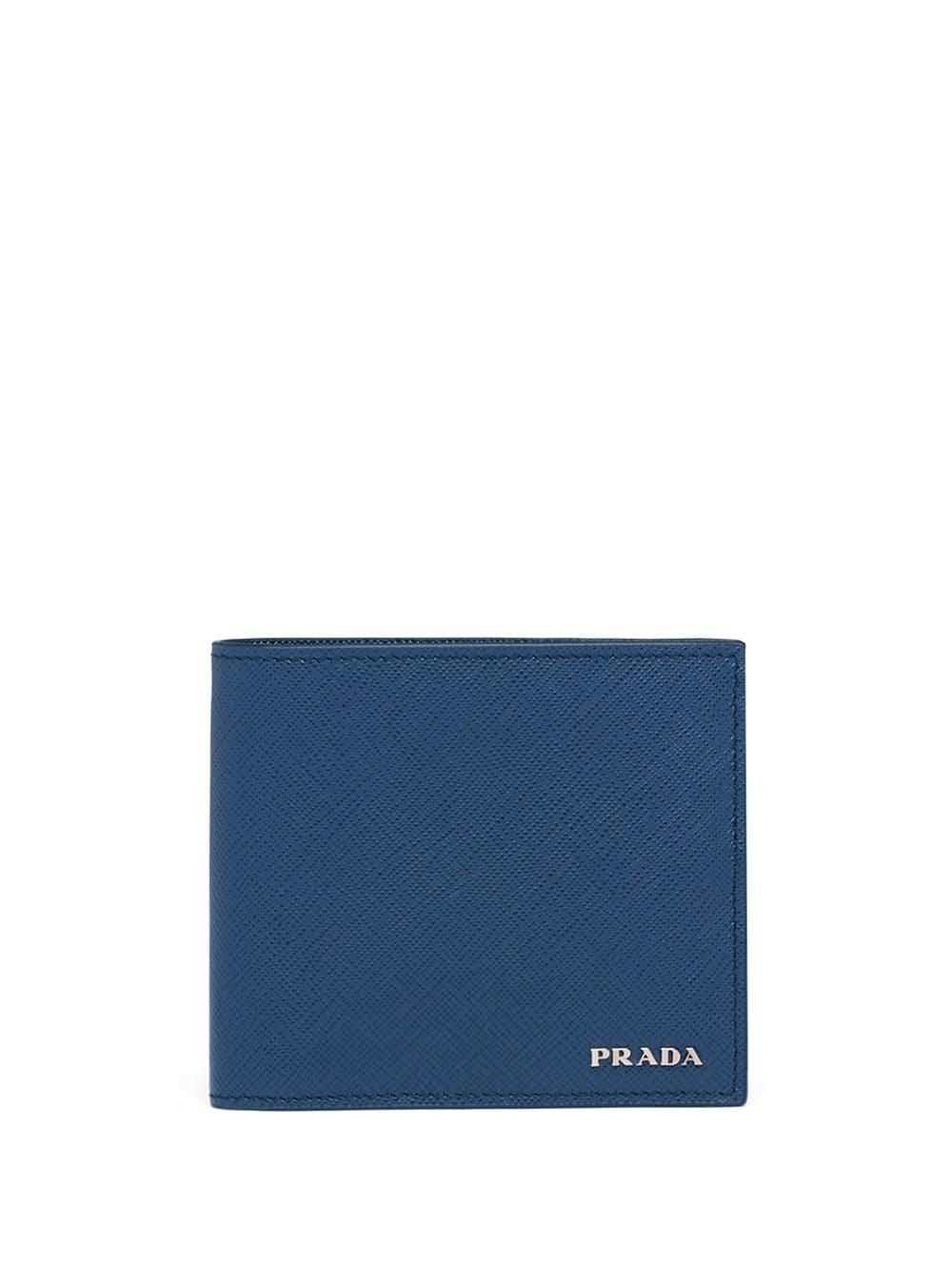 Prada Leather Saffiano Colour Block Wallet in Blue for Men - Lyst