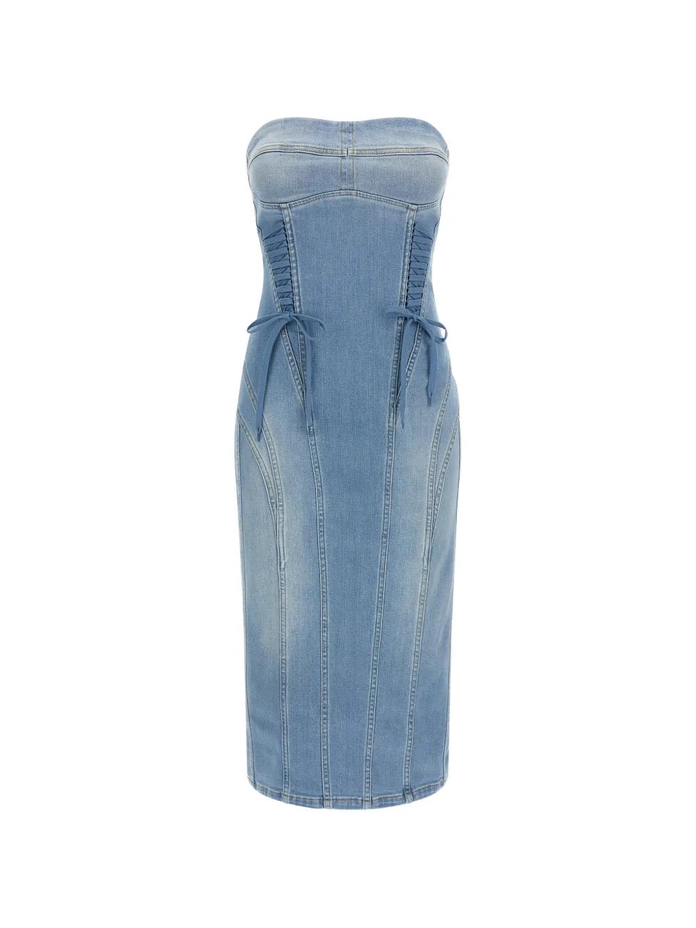 tommy hilfiger fit and flare dress Button Front Fitted Denim Midi Dress
