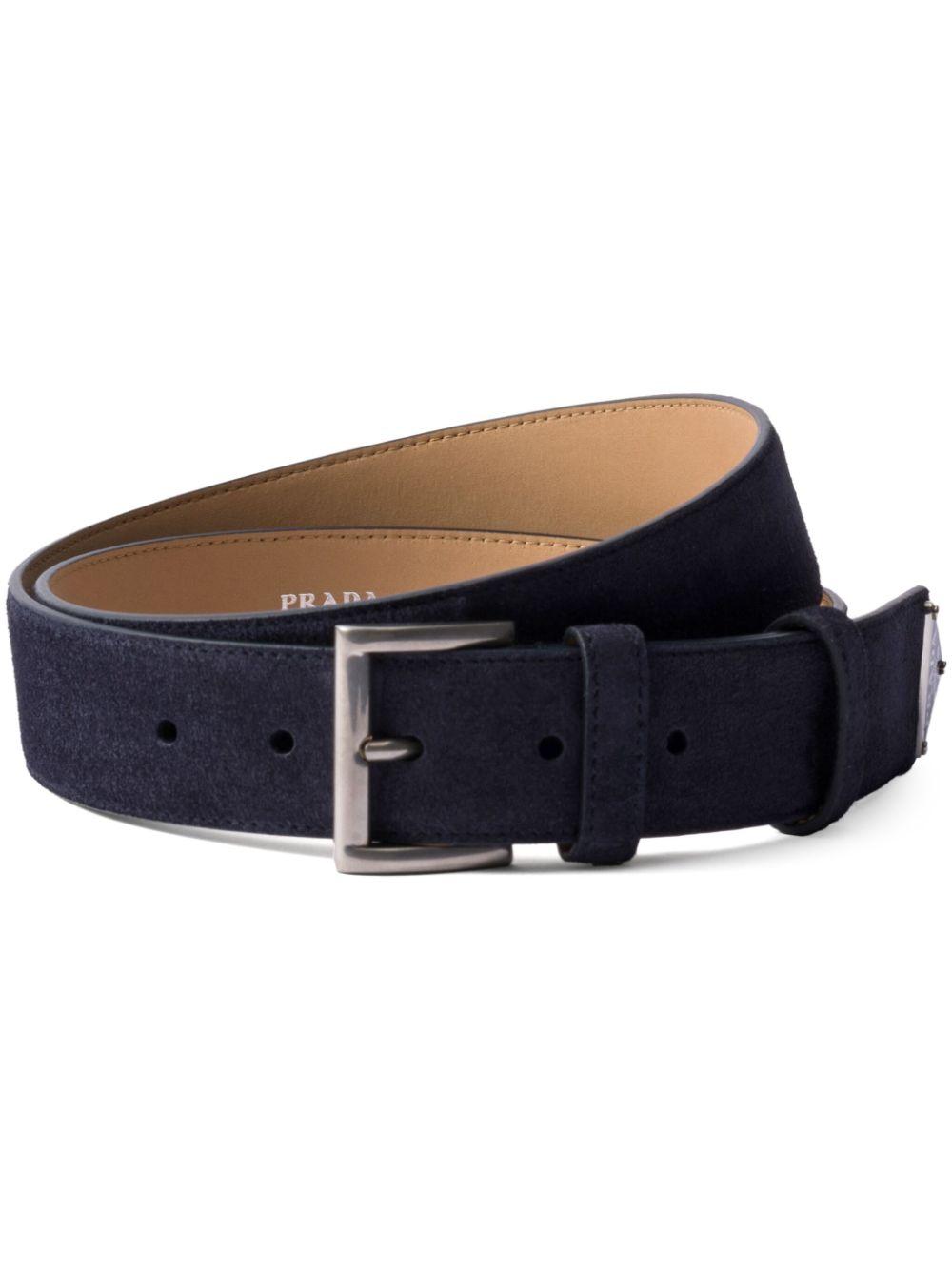 Prada Logo Embellished Suede Belt in Blue for Men Lyst UK