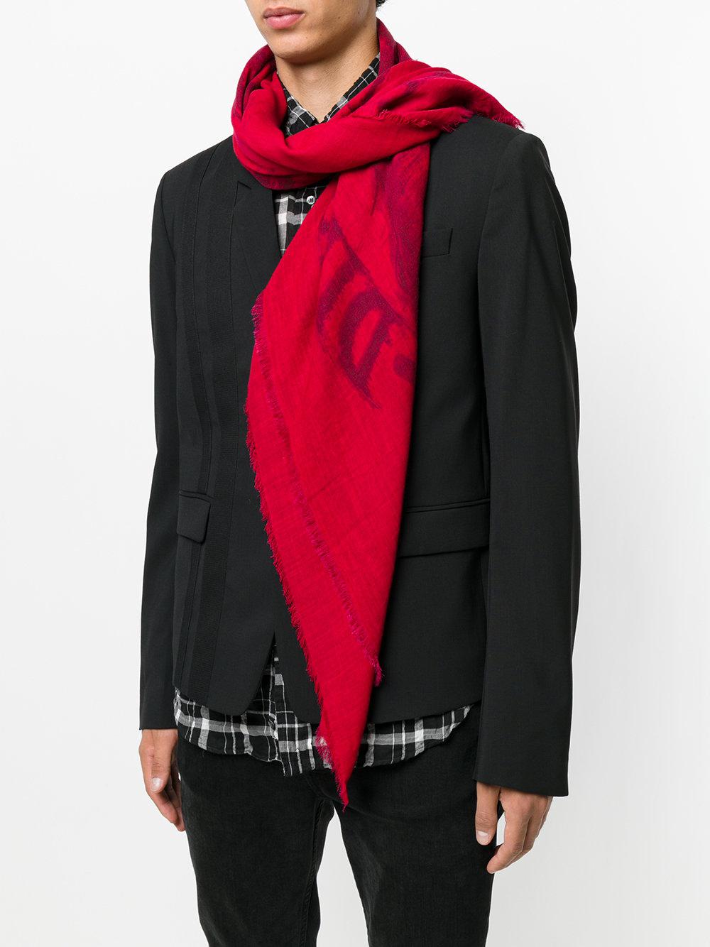 diesel logo embroidered scarf in pink for lyst diesel logo embroidered scarf in pink for lyst
