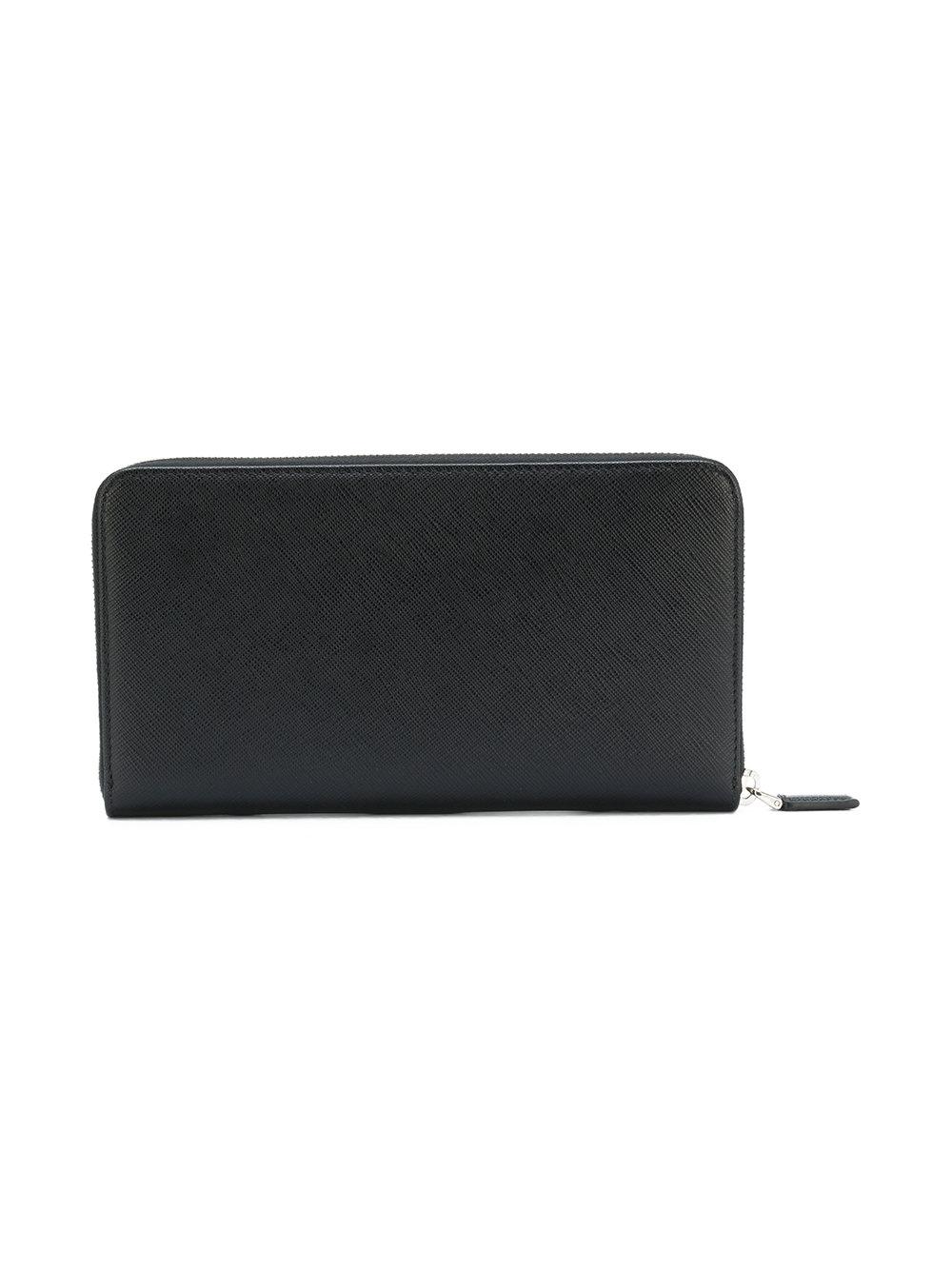 Prada Leather Zip Around Wallet in Black for Men - Lyst