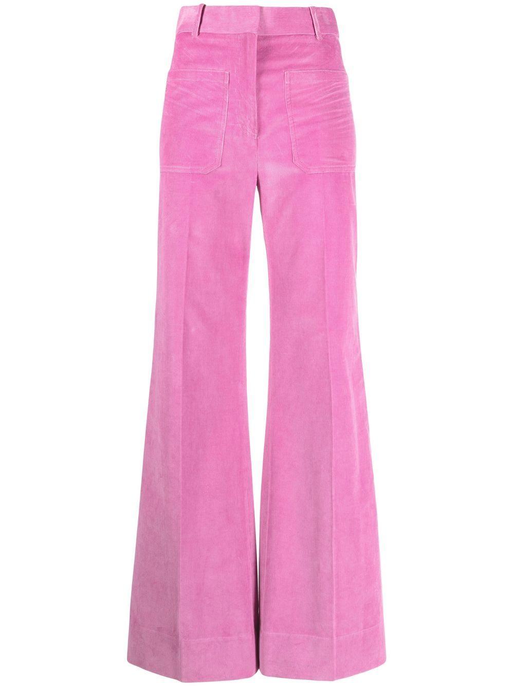 Victoria Beckham Alina Corduroy Wide-leg Trousers in Pink | Lyst