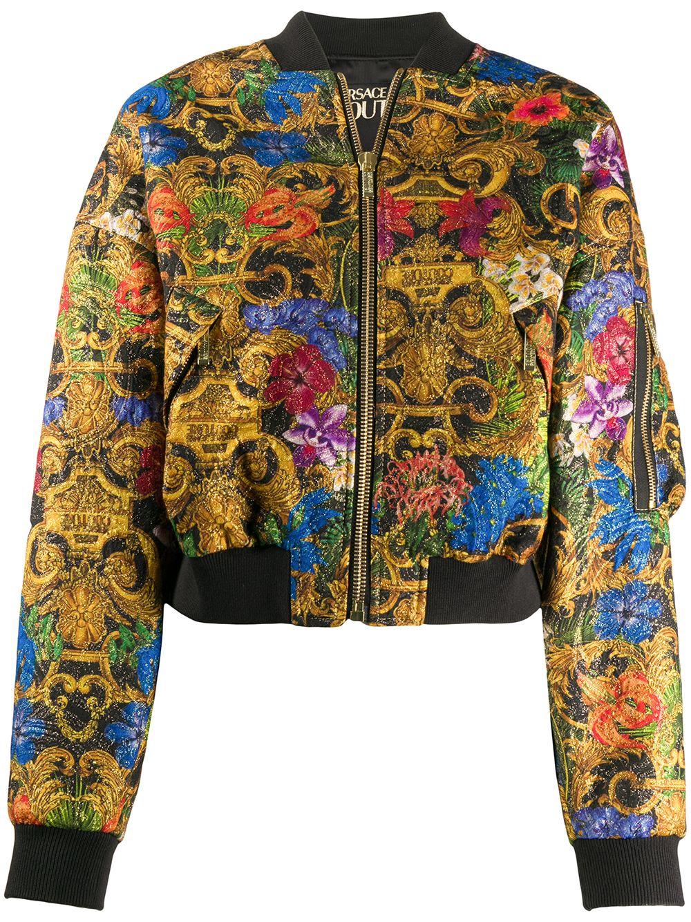 Versace Jeans Denim Floralprint Bomber Jacket in Yellow Lyst