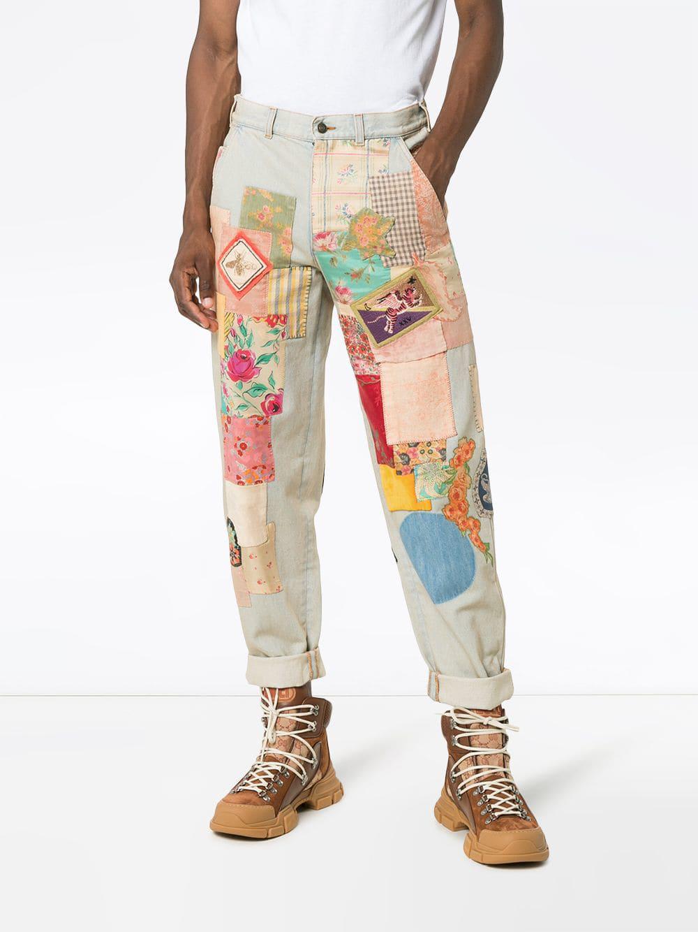 Gucci Patchwork Bleached Jeans in Blue for Men | Lyst