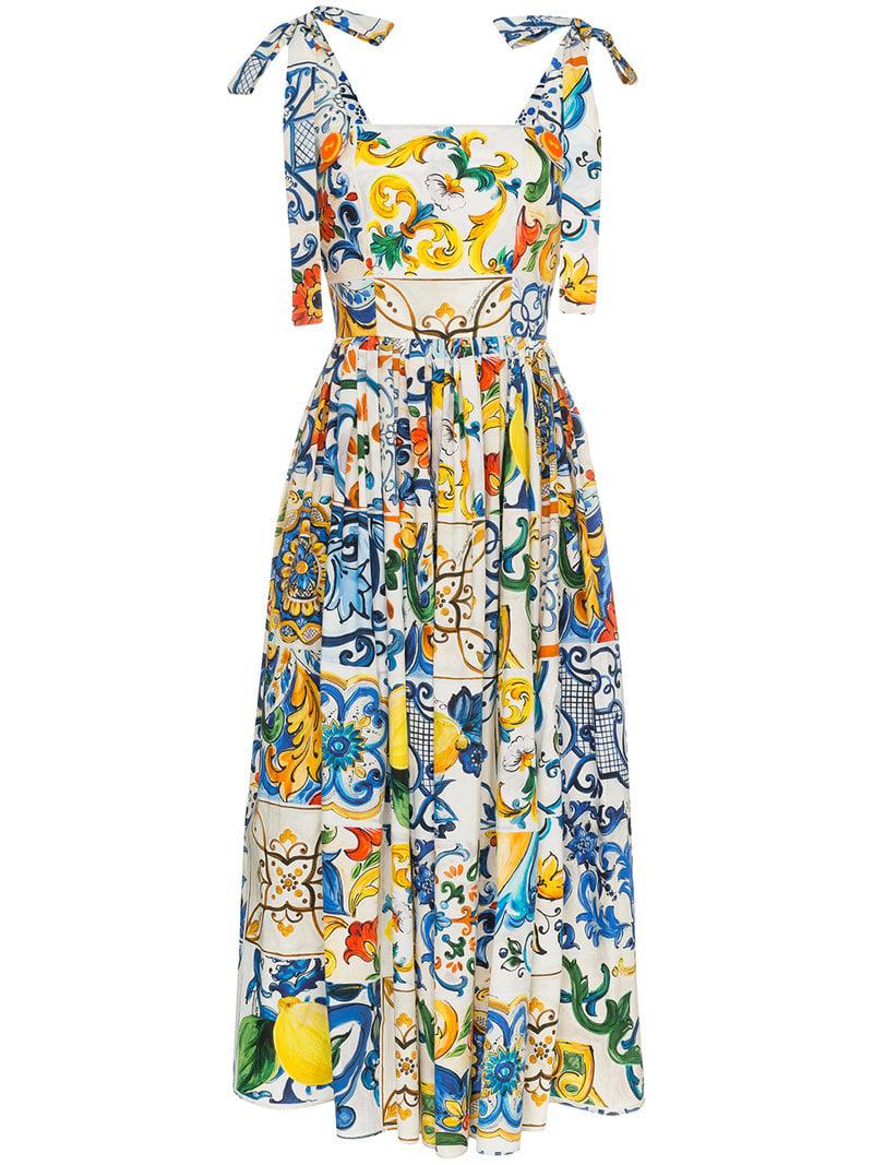 Vestito midi con stampa maiolica di Dolce & Gabbana | Lyst