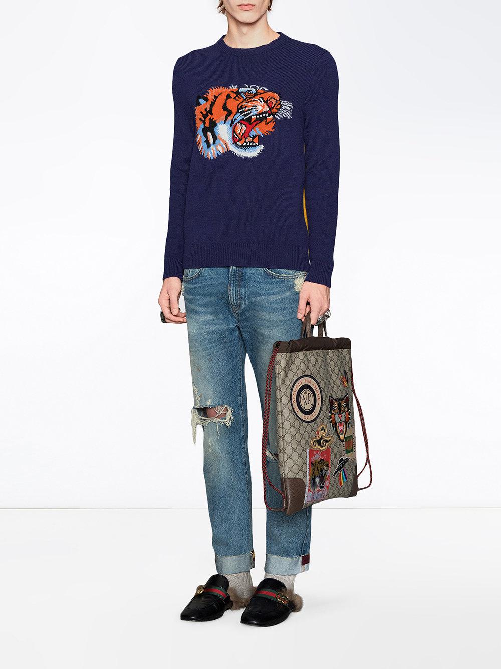 gucci tiger intarsia wool sweater