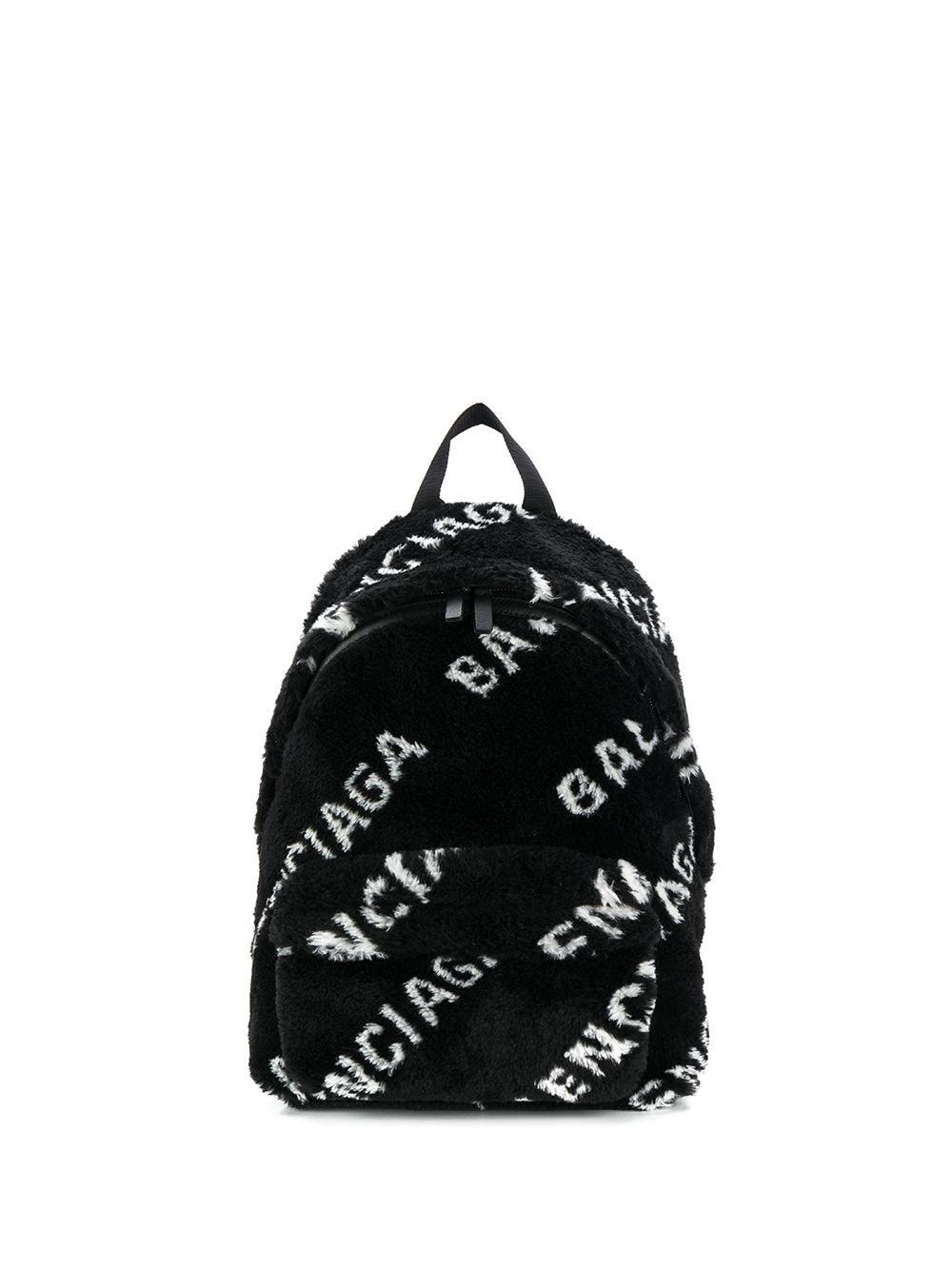 Balenciaga Everyday S Faux-fur Logo Backpack in Black | Lyst