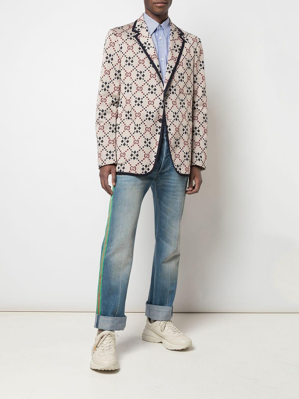 Gucci Cotton GG Pattern Blazer in White for Men - Lyst
