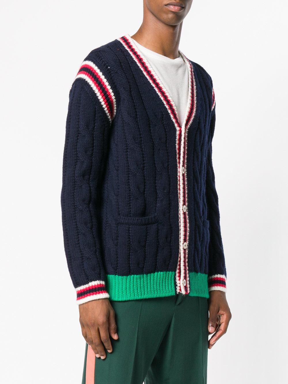 Gucci Wool Cable Knit Cardigan in Blue for Men Lyst