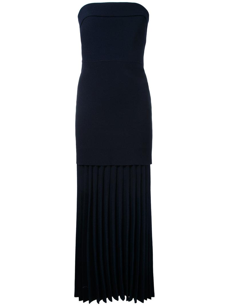 linear crepe pleat strapless dress