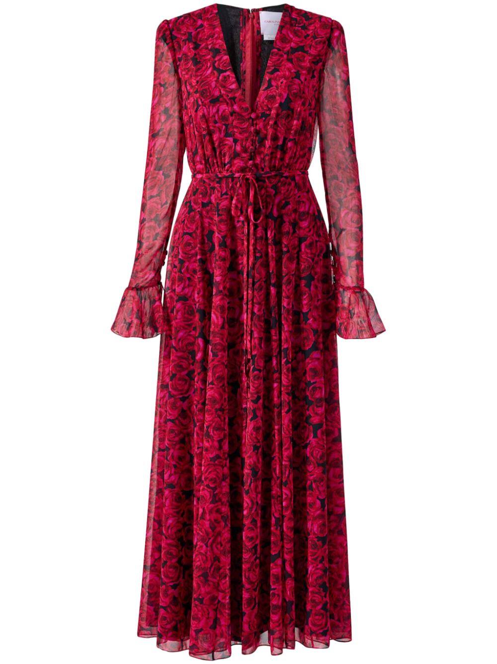 Carolina Herrera レディース レッド ジョーゼット ドレス Carolina Herrera レディース レッド ジョーゼット ドレス