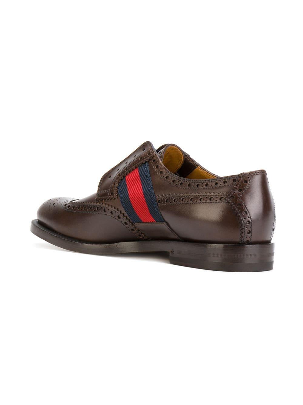 Gucci Bee GG Web Trim Brogues in Brown for Men | Lyst