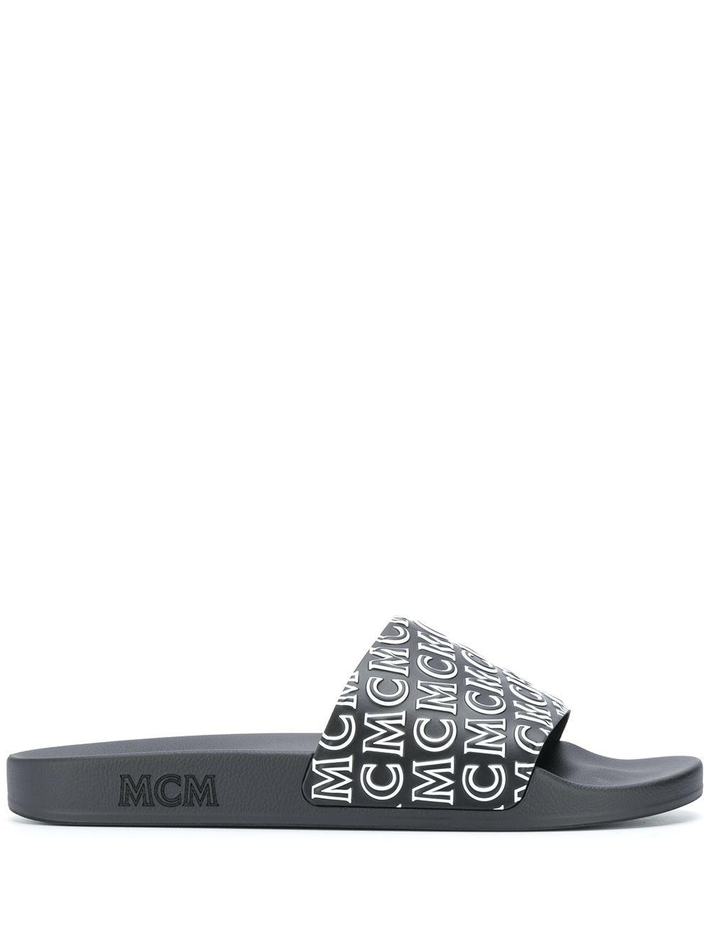 MCM Monogram Logo Pool Slides in Black for Men - Lyst
