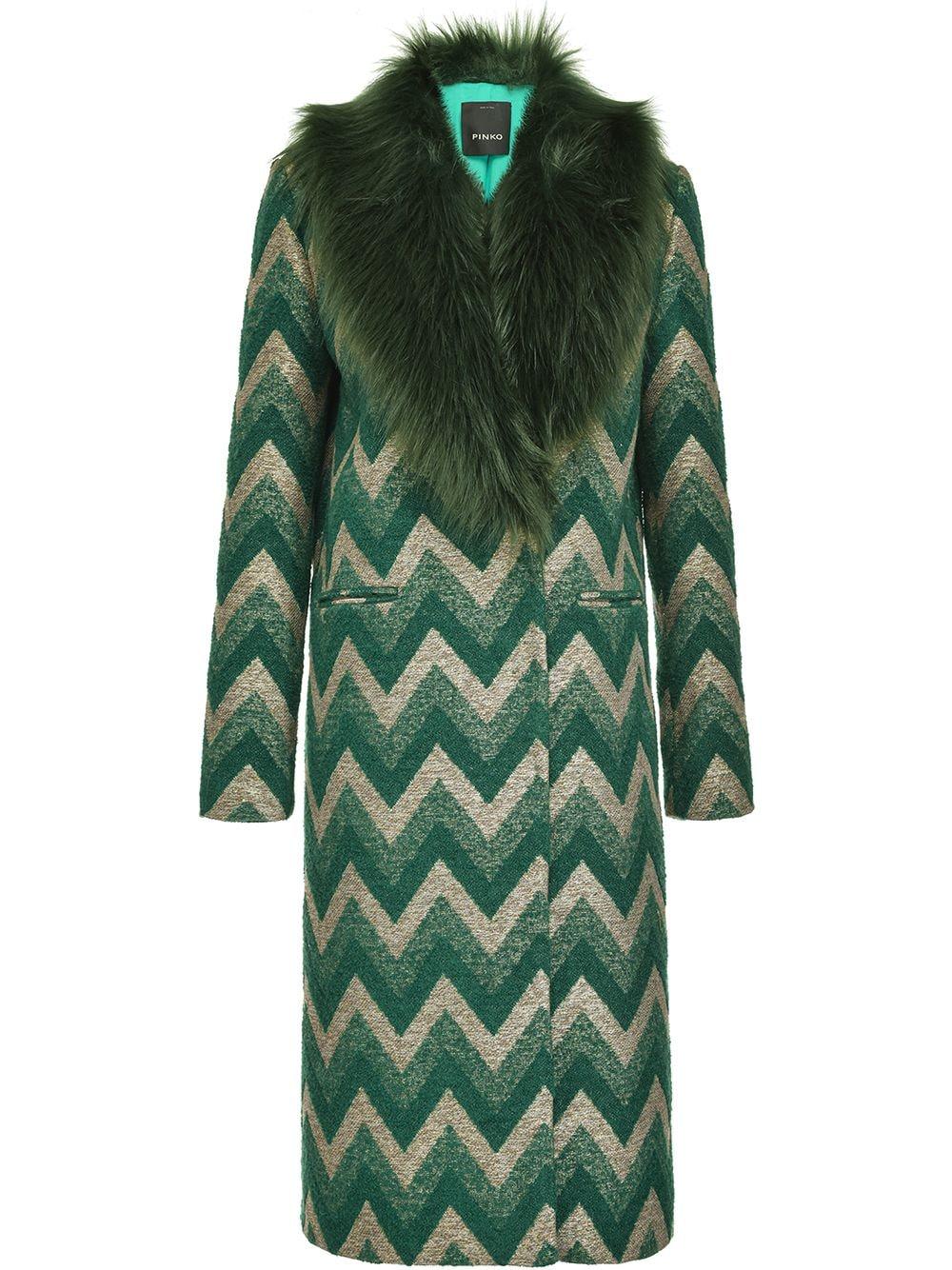 Pinko Libra Chevron jacquard Coat With Faux fur Collar in Green Lyst UK