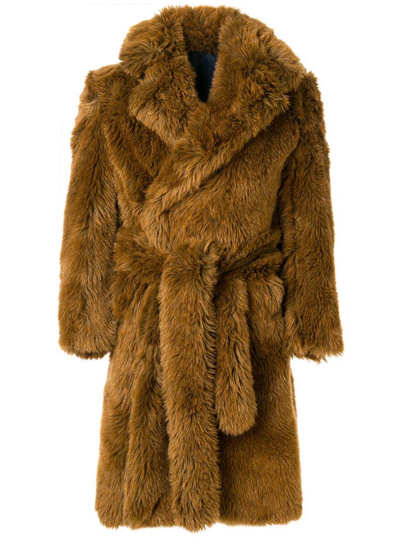 Mp Massimo Piombo Oversized Eco-fur Dressing Gown Style Coat in Brown ...