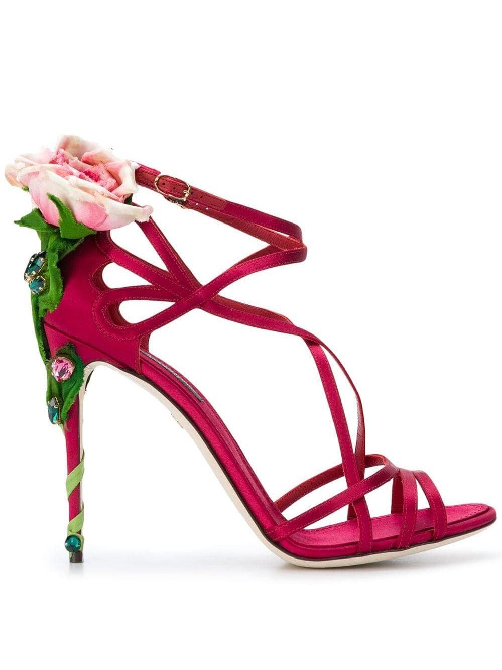 Dolce & Gabbana Keira Rose Jewelled Sandals in Red | Lyst