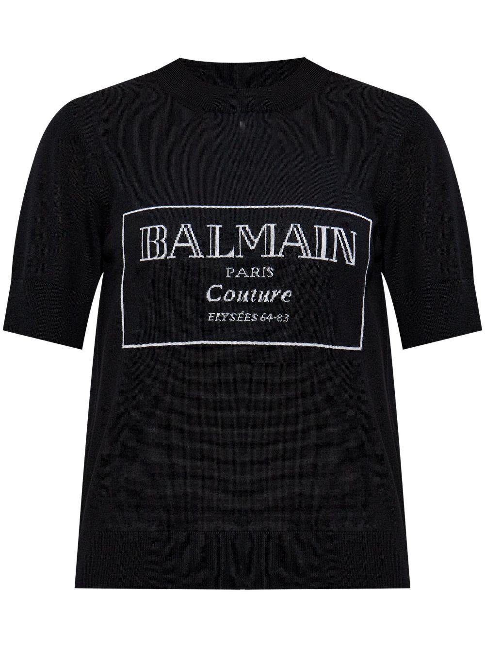 Balmain レディース ブラック ロゴ Tシャツ トップス 
