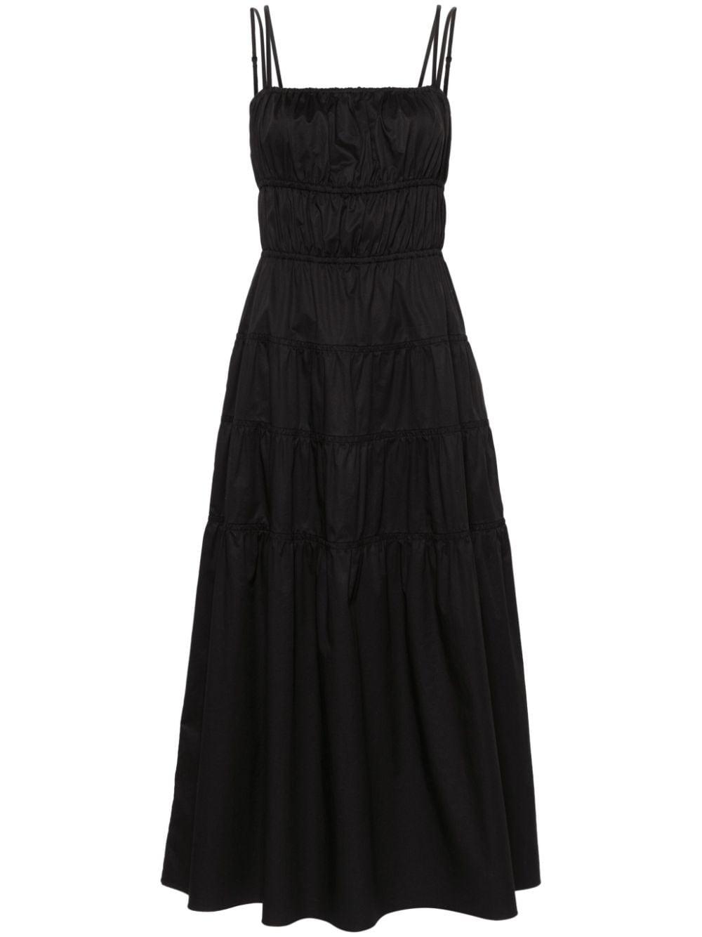 Sandro Tiered Stretch-cotton Maxi Dress in Black | Lyst