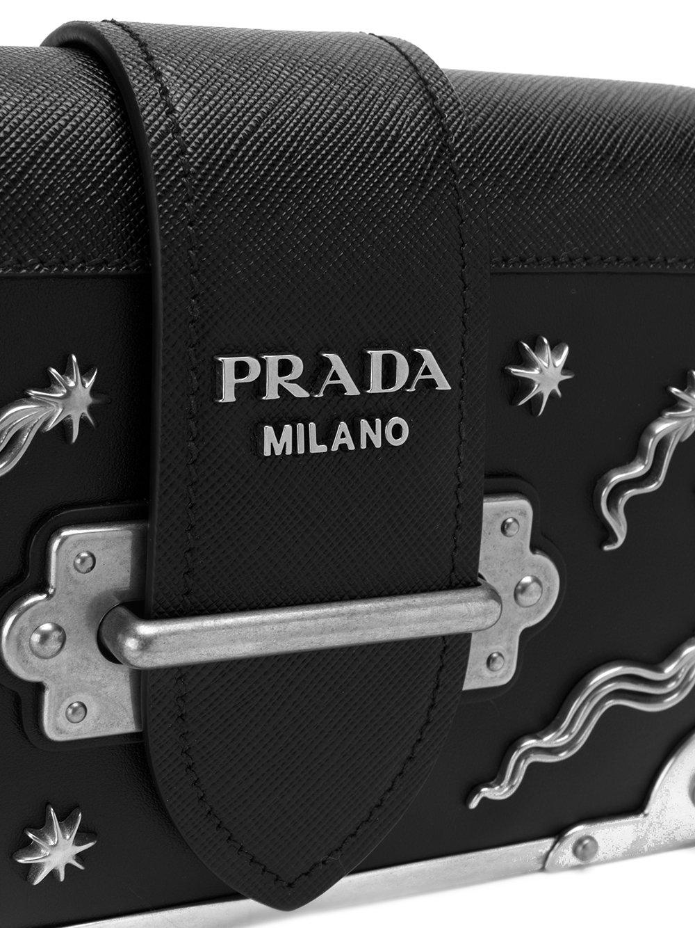 Prada Leather Cahier Moon And Stars Bag in Black - Lyst
