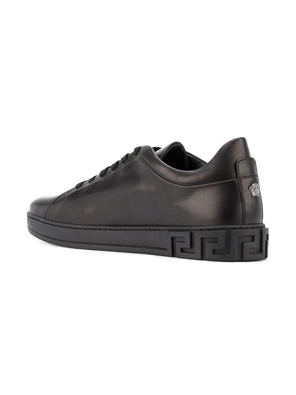 Versace Leather Monotone Low-top Sneakers in Black for Men | Lyst