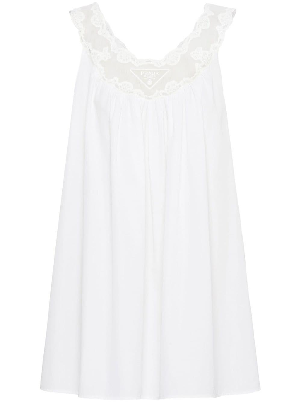 Prada Lace Panel Sleeveless Dress - Women's - Cotton in White | Lyst