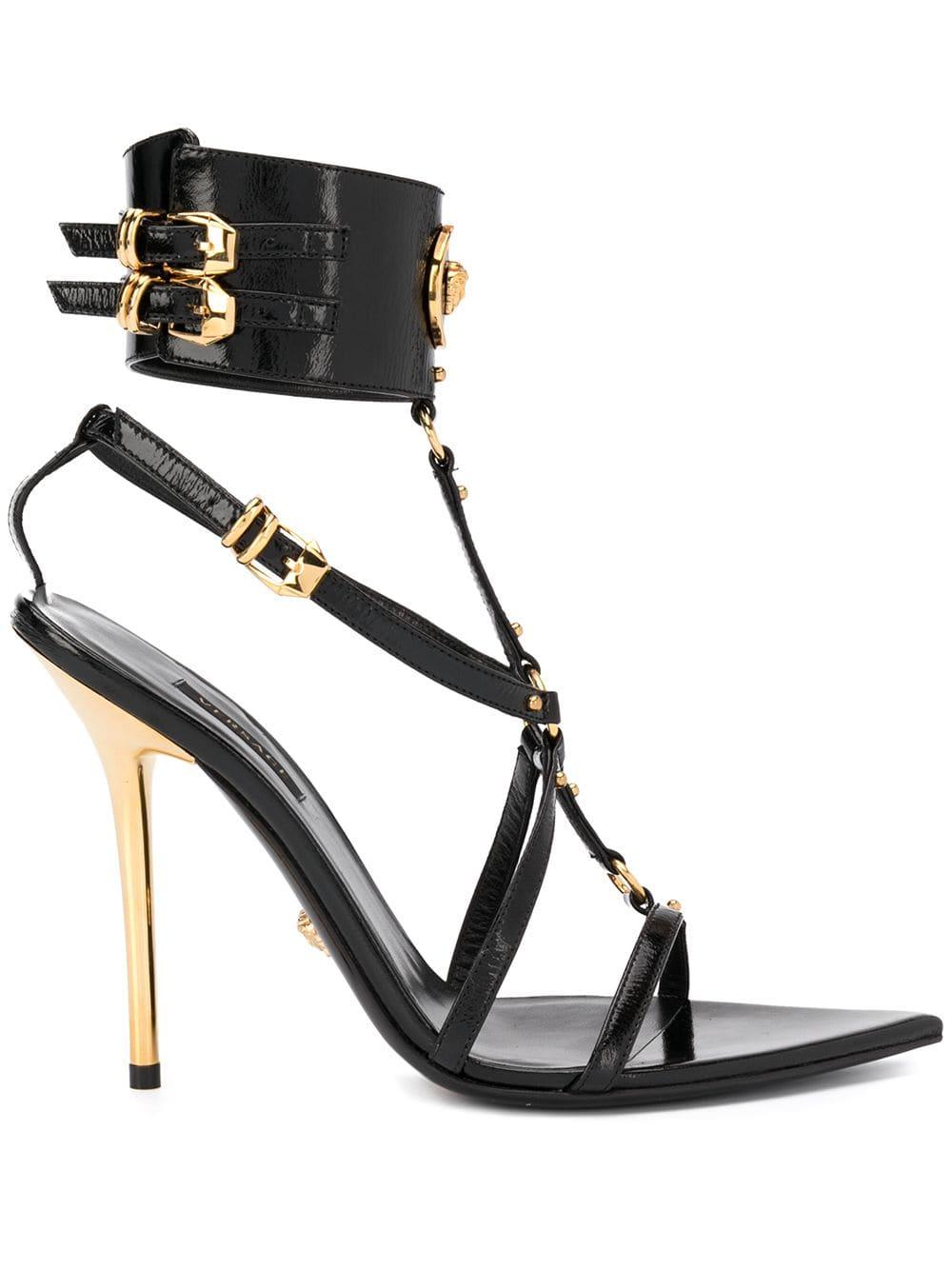 Versace Leather Medusa Strappy Sandals in Black - Lyst
