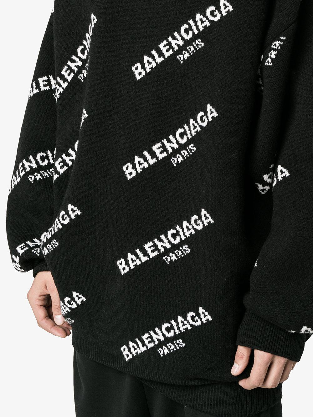 Balenciaga Wool Oversized All-over Logo Sweatshirt in Black for Men | Lyst