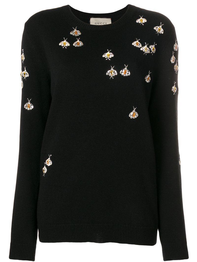 Gucci Bee-embellished Sweater in Black | Lyst