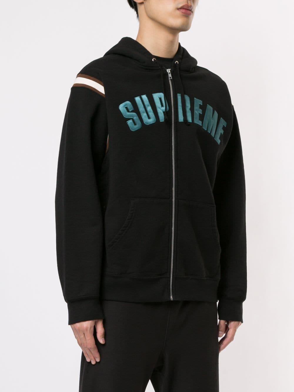 jet sleeve zip up hooded sweatshirt