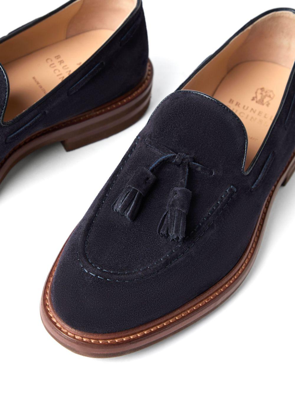 Brunello Cucinelli メンズ ブルー タッセル ローファー スリッポン 
