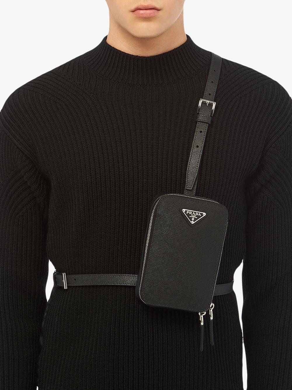 Prada Logo Plaque Harness Body Bag in Black for Men | Lyst