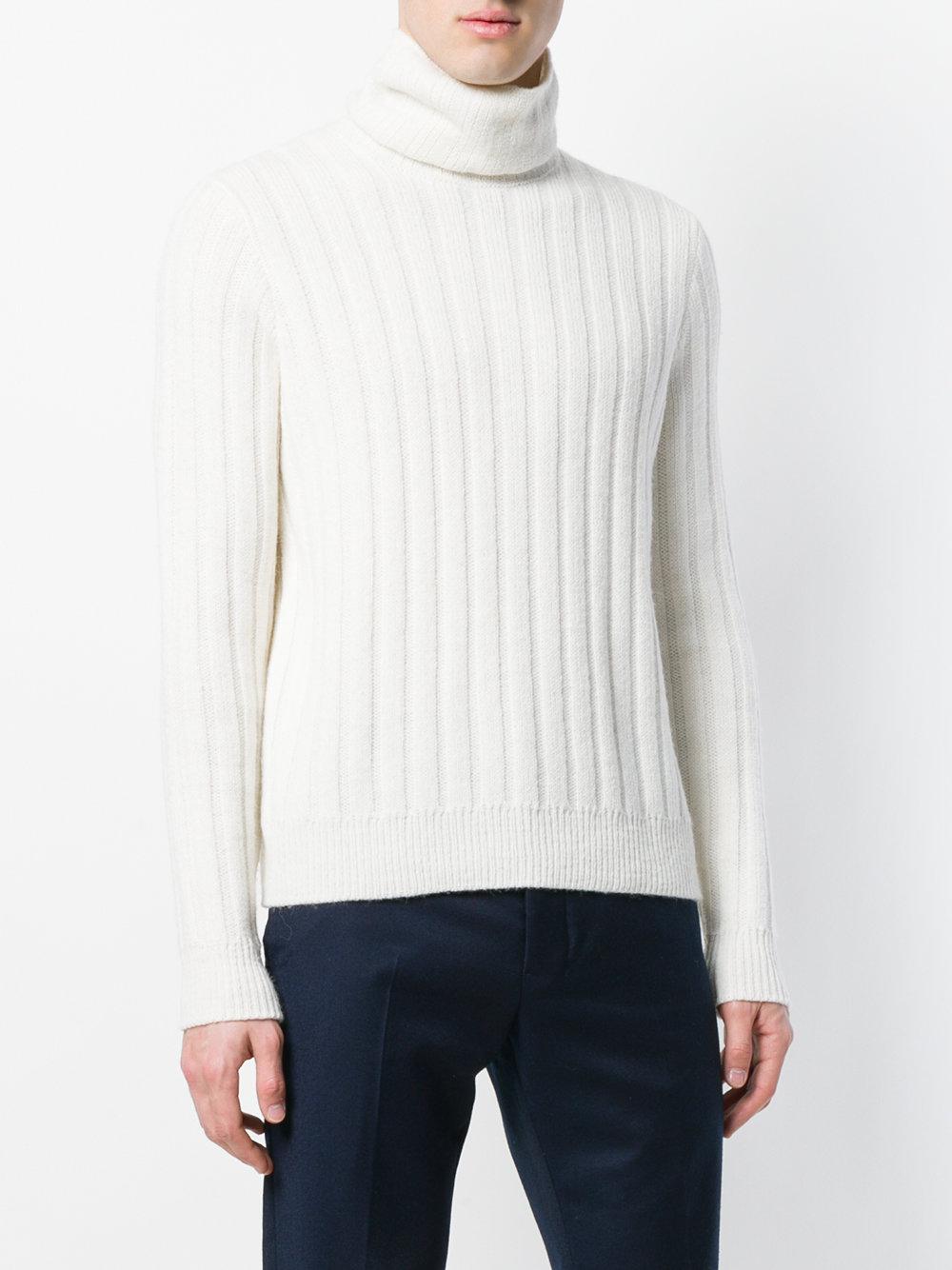AMI Wool Turtleneck Flat Ribbed Sweater in White for Men - Lyst
